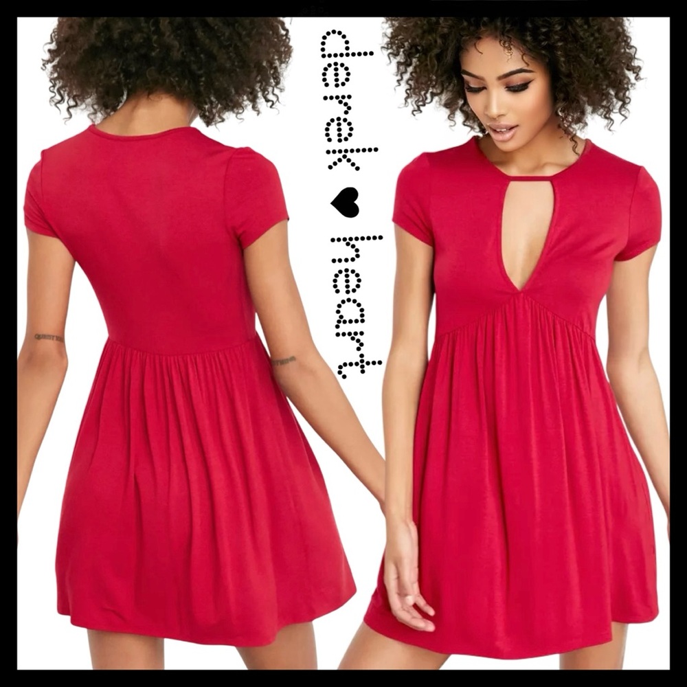 Derek Heart Women’s Keyhole Babydoll Dress (Red) Size (L) NEW with Tags